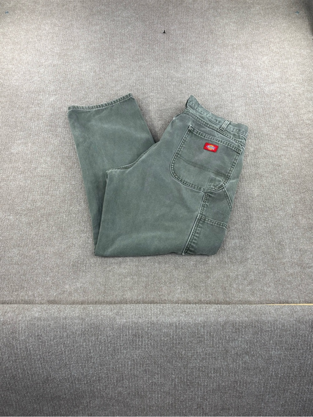 VTG Dickies Carpenter Pants Men 38x32 Olive Green Cotton Canvas Utility Workwear
